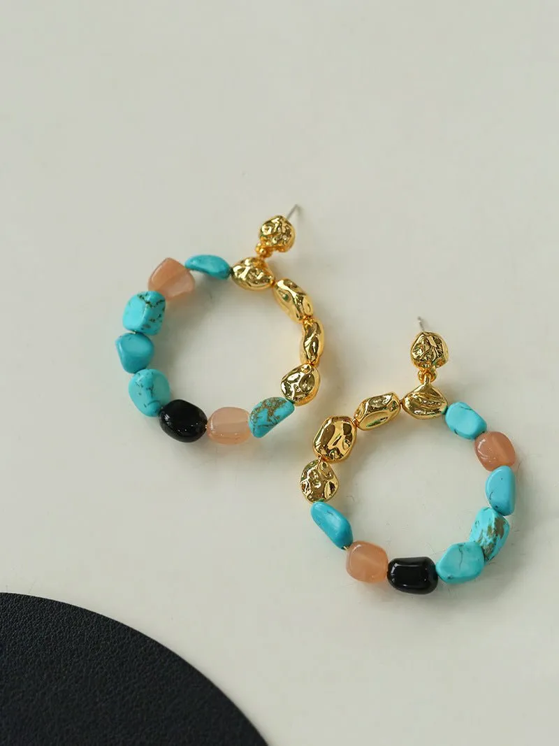 Tiger's Eye Irregular Metal Earrings Turquoise Earrings