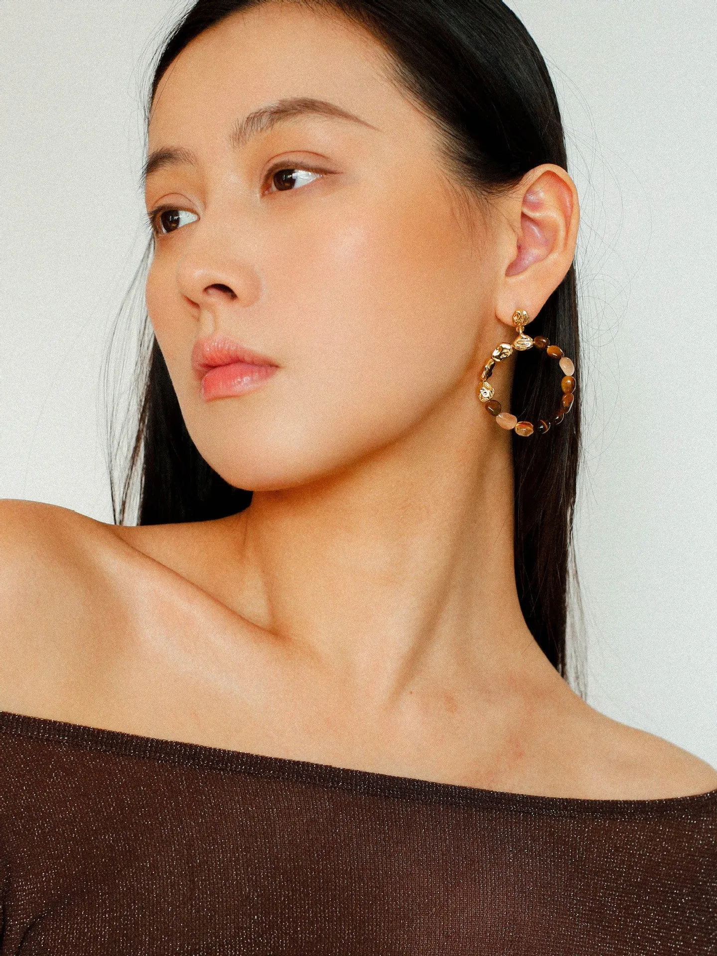Tiger's Eye Irregular Metal Earrings Turquoise Earrings