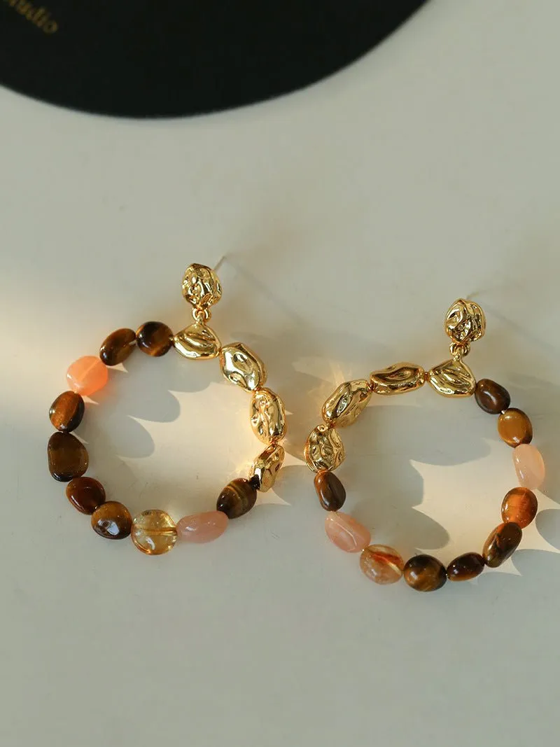 Tiger's Eye Irregular Metal Earrings Turquoise Earrings