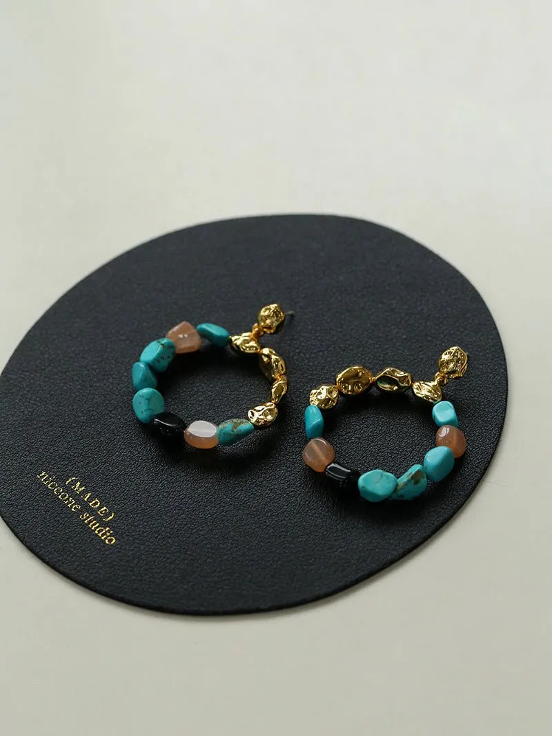 Tiger's Eye Irregular Metal Earrings Turquoise Earrings
