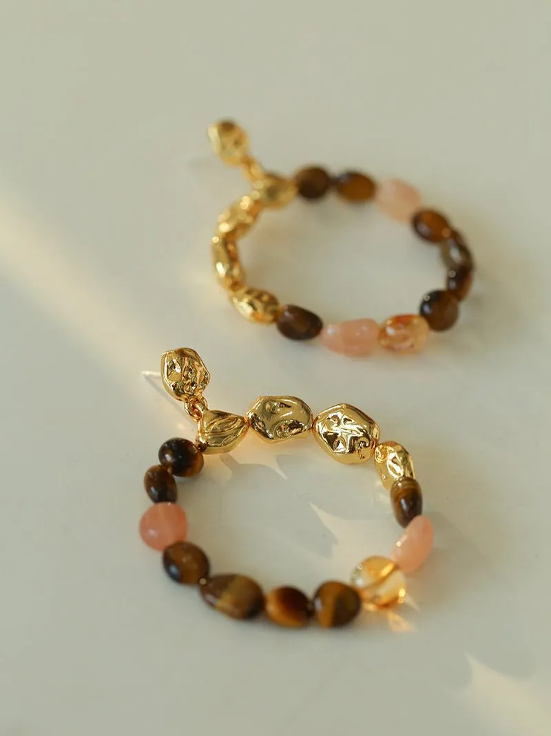 Tiger's Eye Irregular Metal Earrings Turquoise Earrings