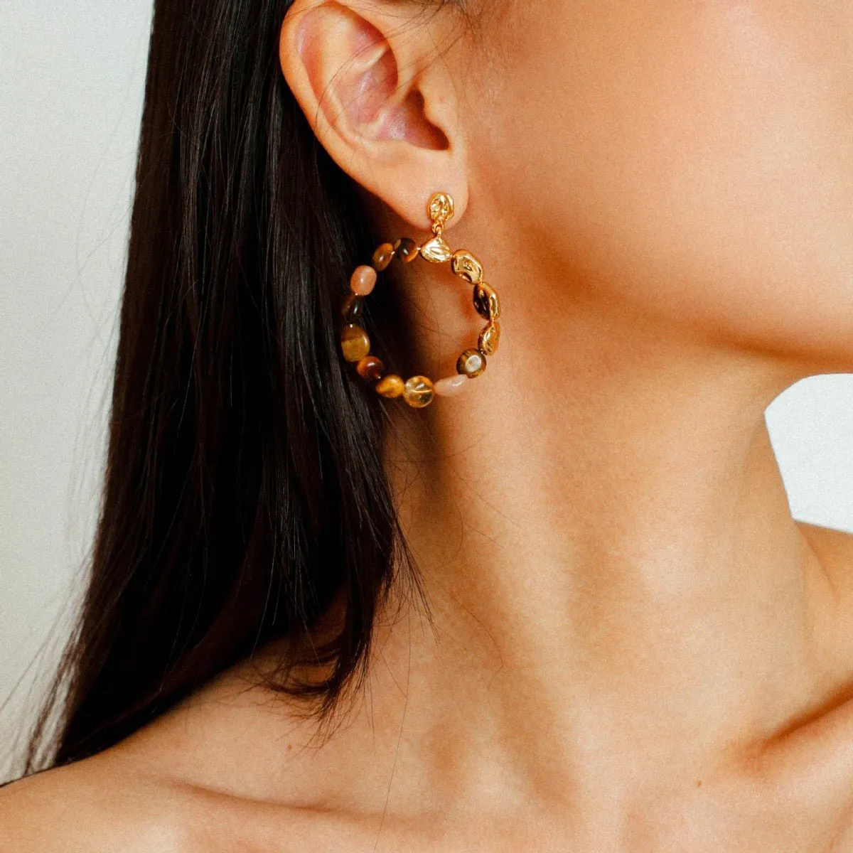 Tiger's Eye Irregular Metal Earrings Turquoise Earrings