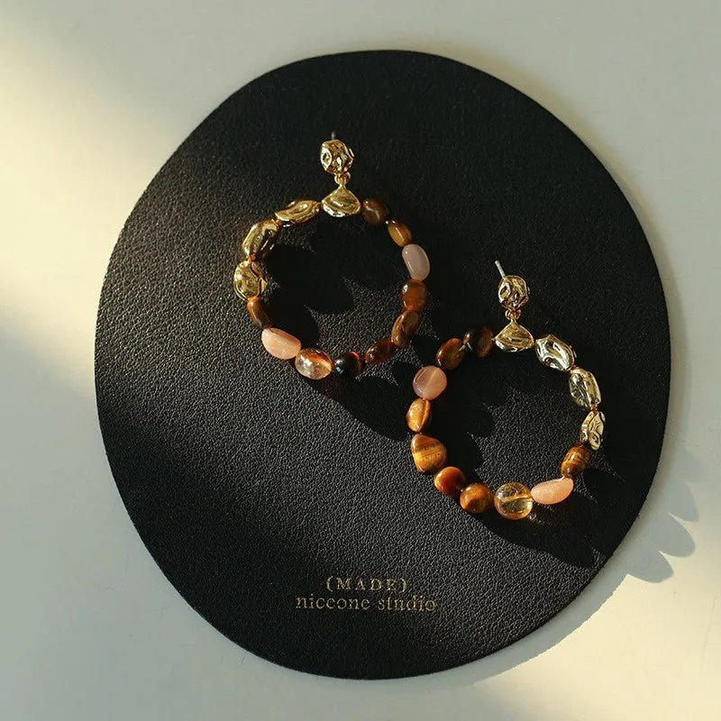 Tiger's Eye Irregular Metal Earrings Turquoise Earrings