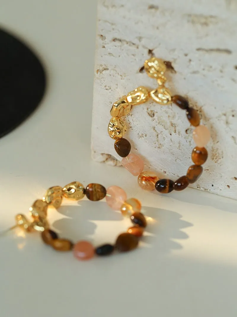 Tiger's Eye Irregular Metal Earrings Turquoise Earrings