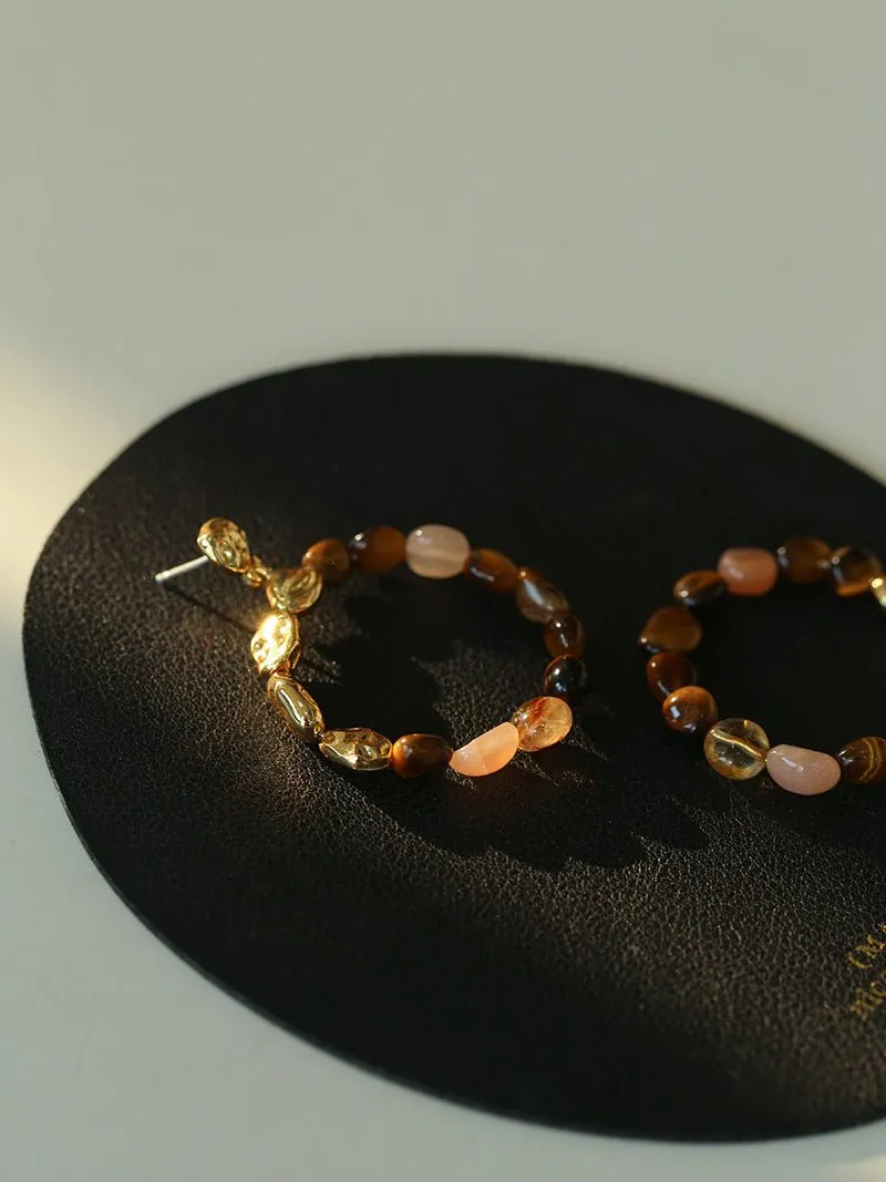 Tiger's Eye Irregular Metal Earrings Turquoise Earrings