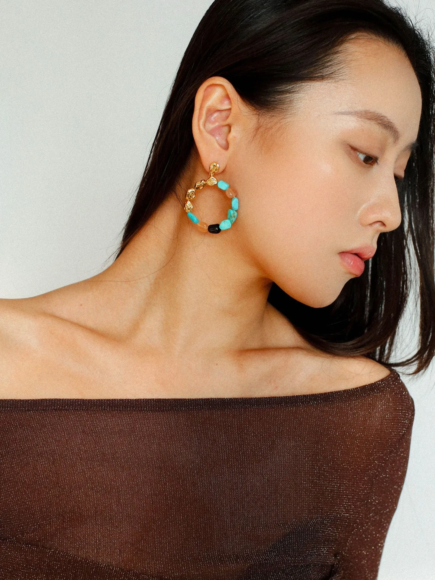 Tiger's Eye Irregular Metal Earrings Turquoise Earrings
