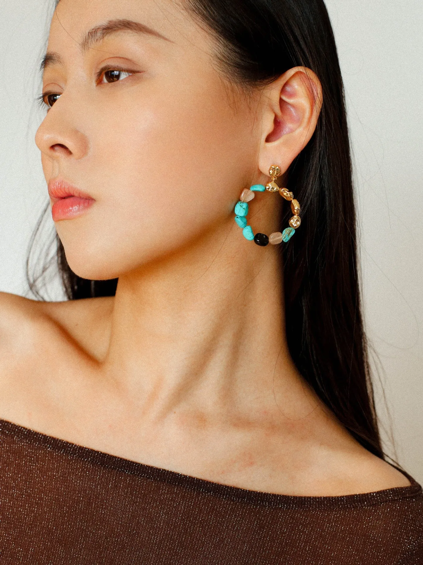 Tiger's Eye Irregular Metal Earrings Turquoise Earrings