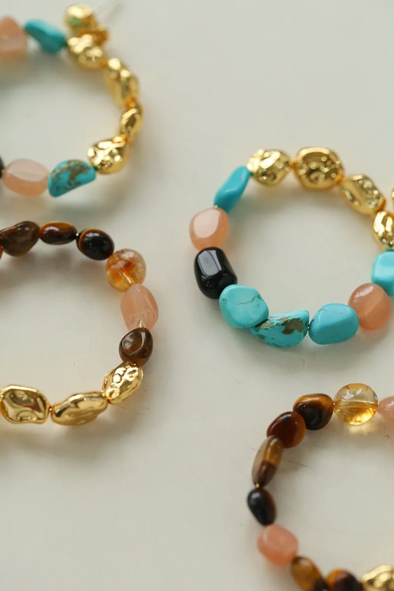 Tiger's Eye Irregular Metal Earrings Turquoise Earrings