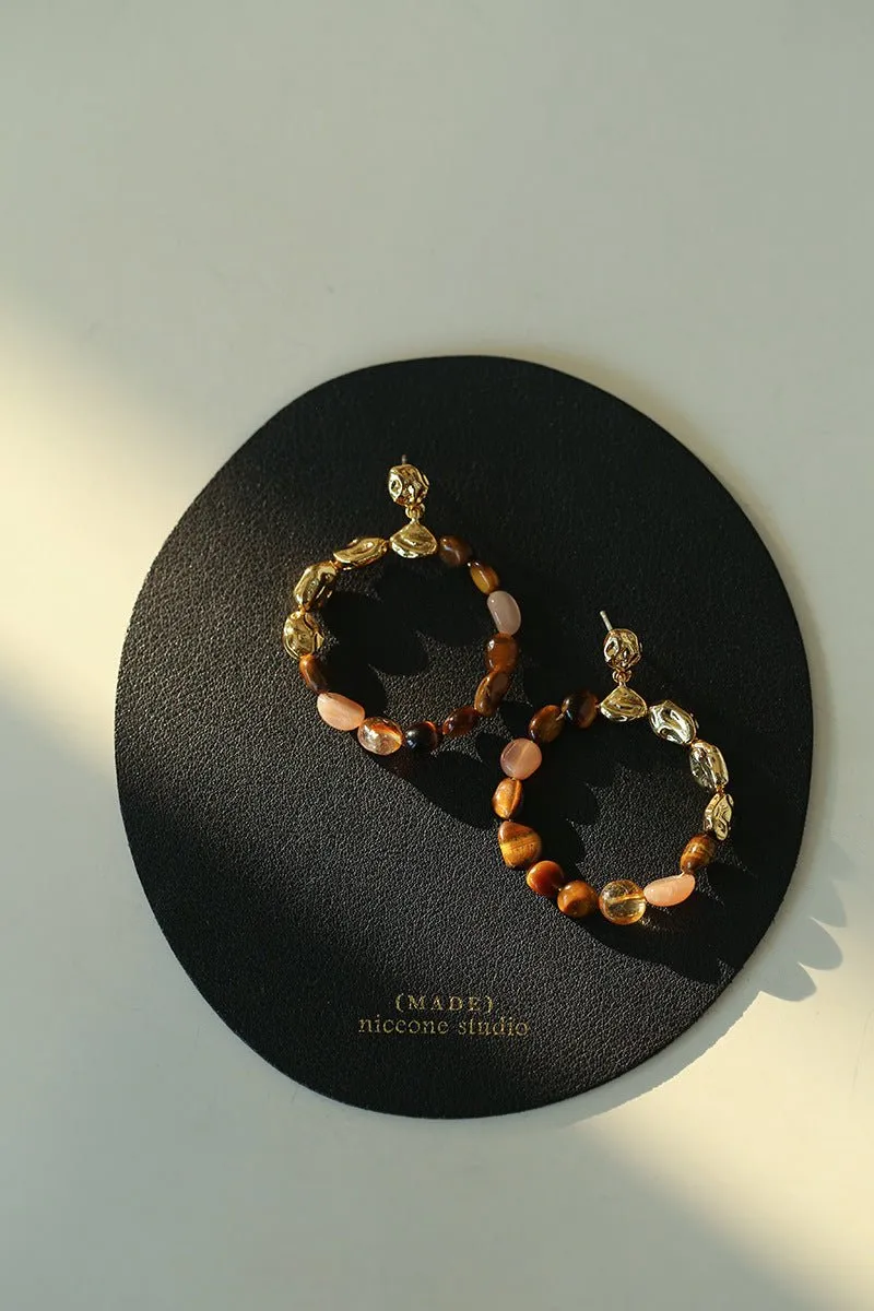 Tiger's Eye Irregular Metal Earrings Turquoise Earrings