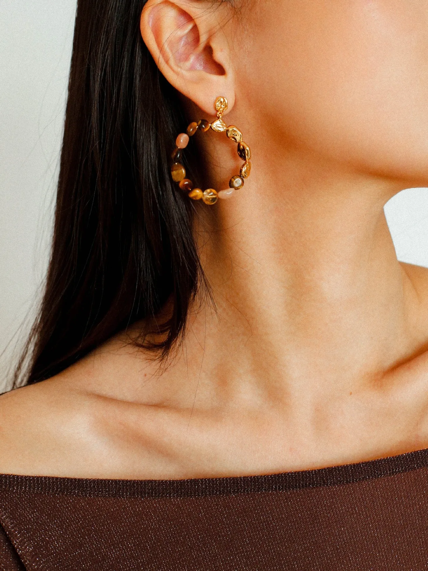 Tiger's Eye Irregular Metal Earrings Turquoise Earrings
