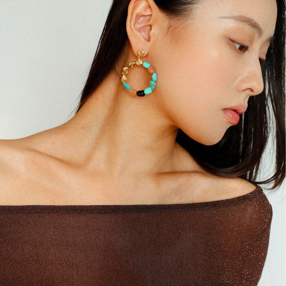 Tiger's Eye Irregular Metal Earrings Turquoise Earrings
