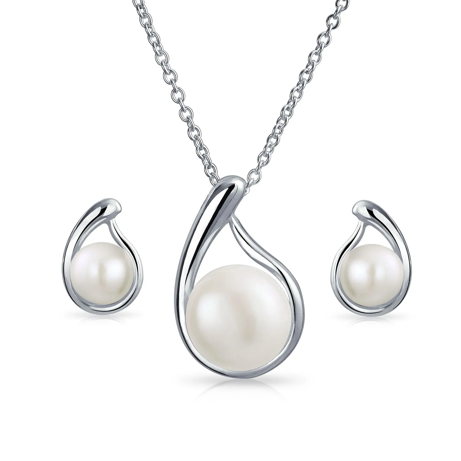 Timeless Elegance Pearl Pendant Necklace & Stud Earrings Set in Sterling Silver