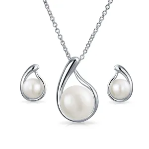 Timeless Elegance Pearl Pendant Necklace & Stud Earrings Set in Sterling Silver