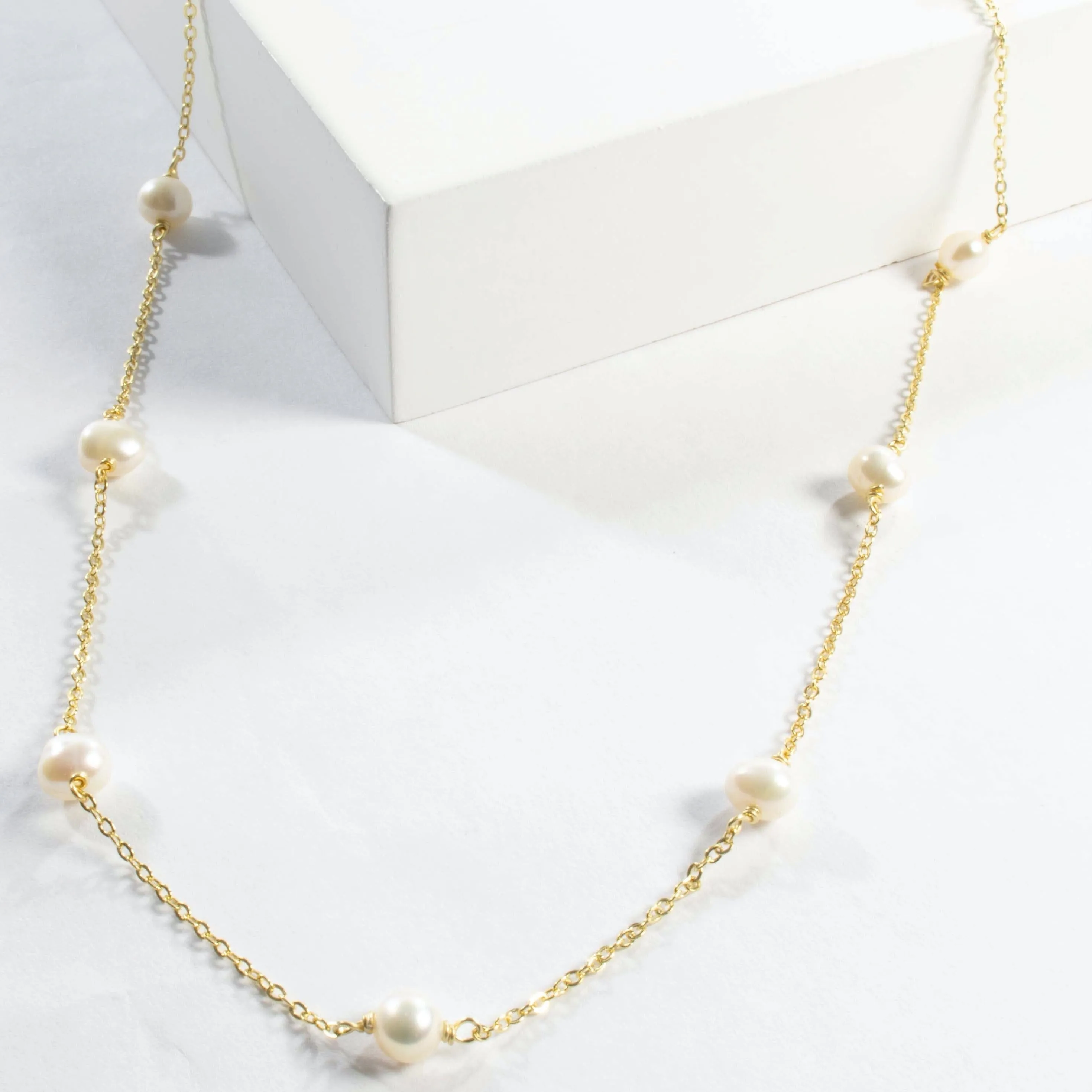 Tiny Freshwater Pearl or Turquoise Stone Choker - Gold or Silver
