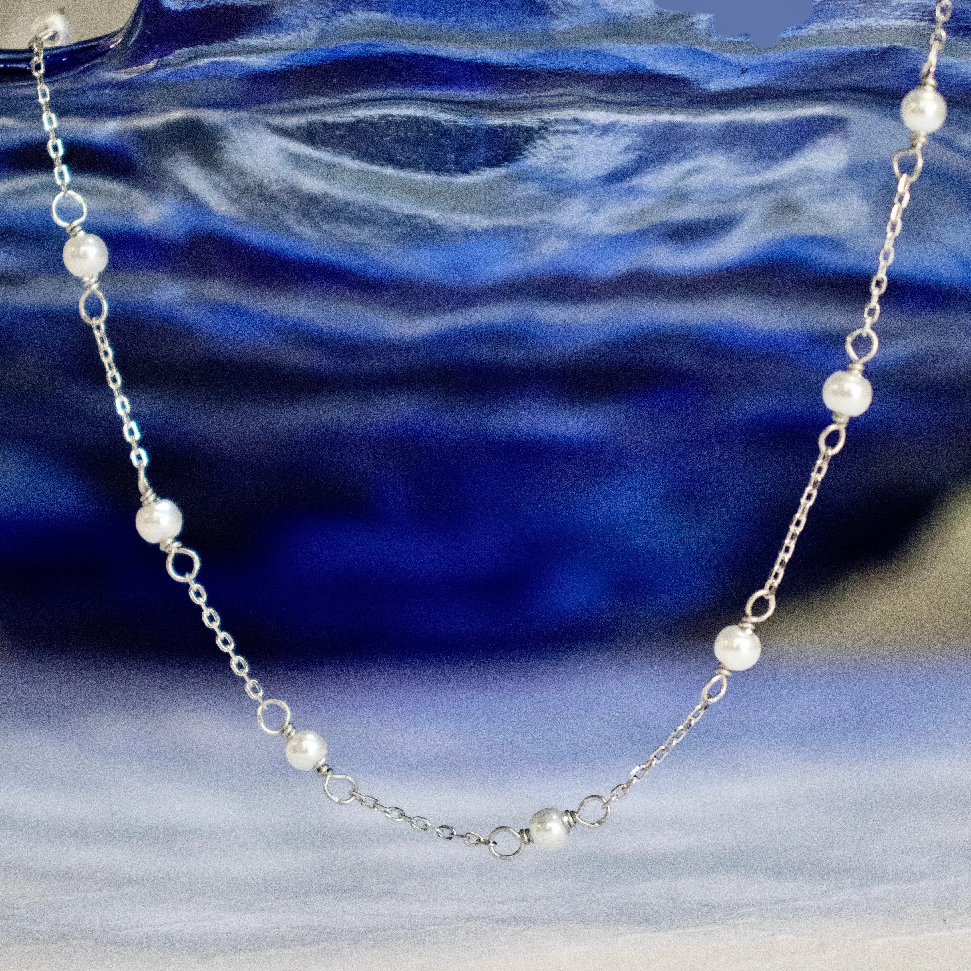 Tiny Freshwater Pearl or Turquoise Stone Choker - Gold or Silver