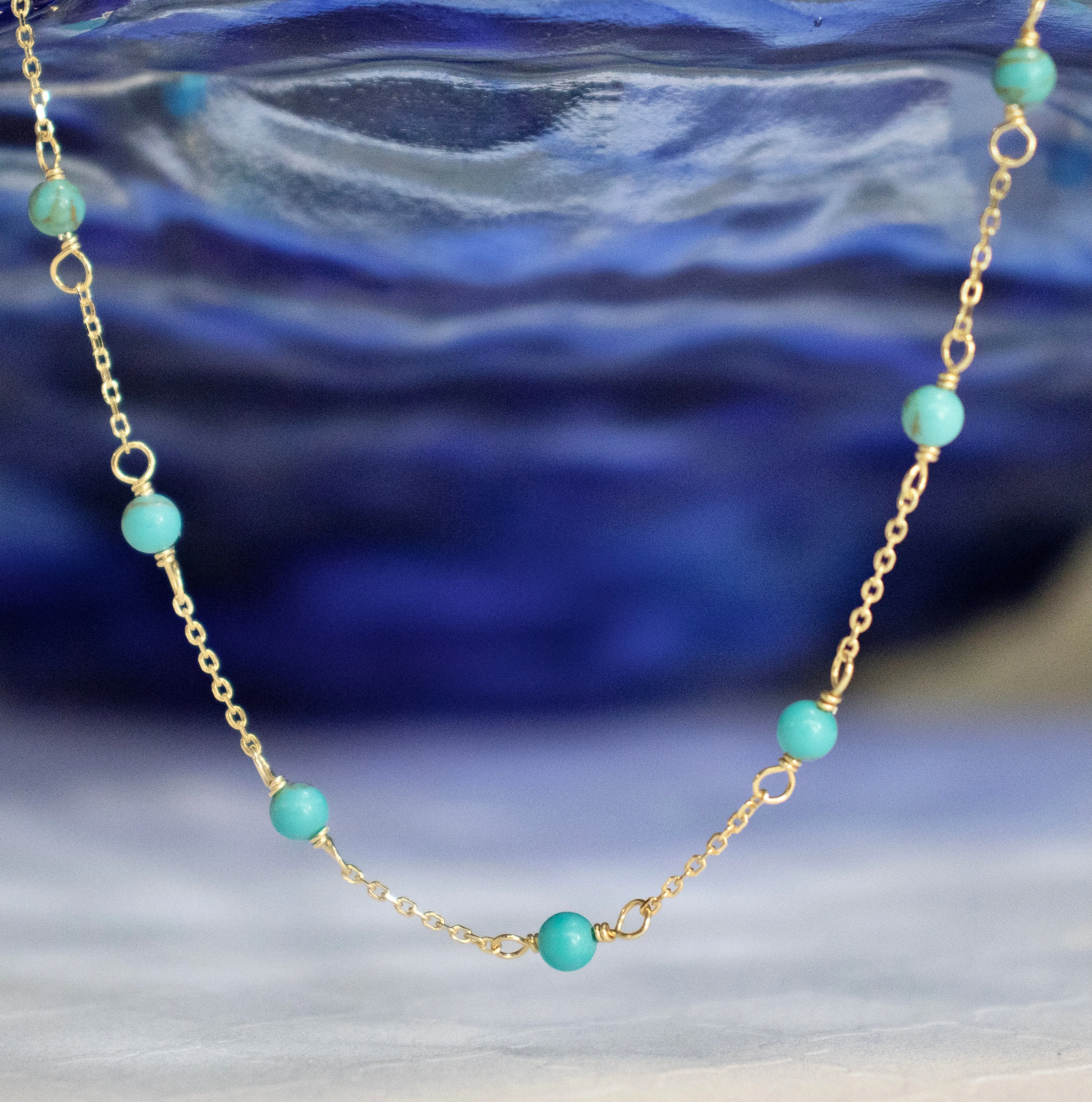 Tiny Freshwater Pearl or Turquoise Stone Choker - Gold or Silver