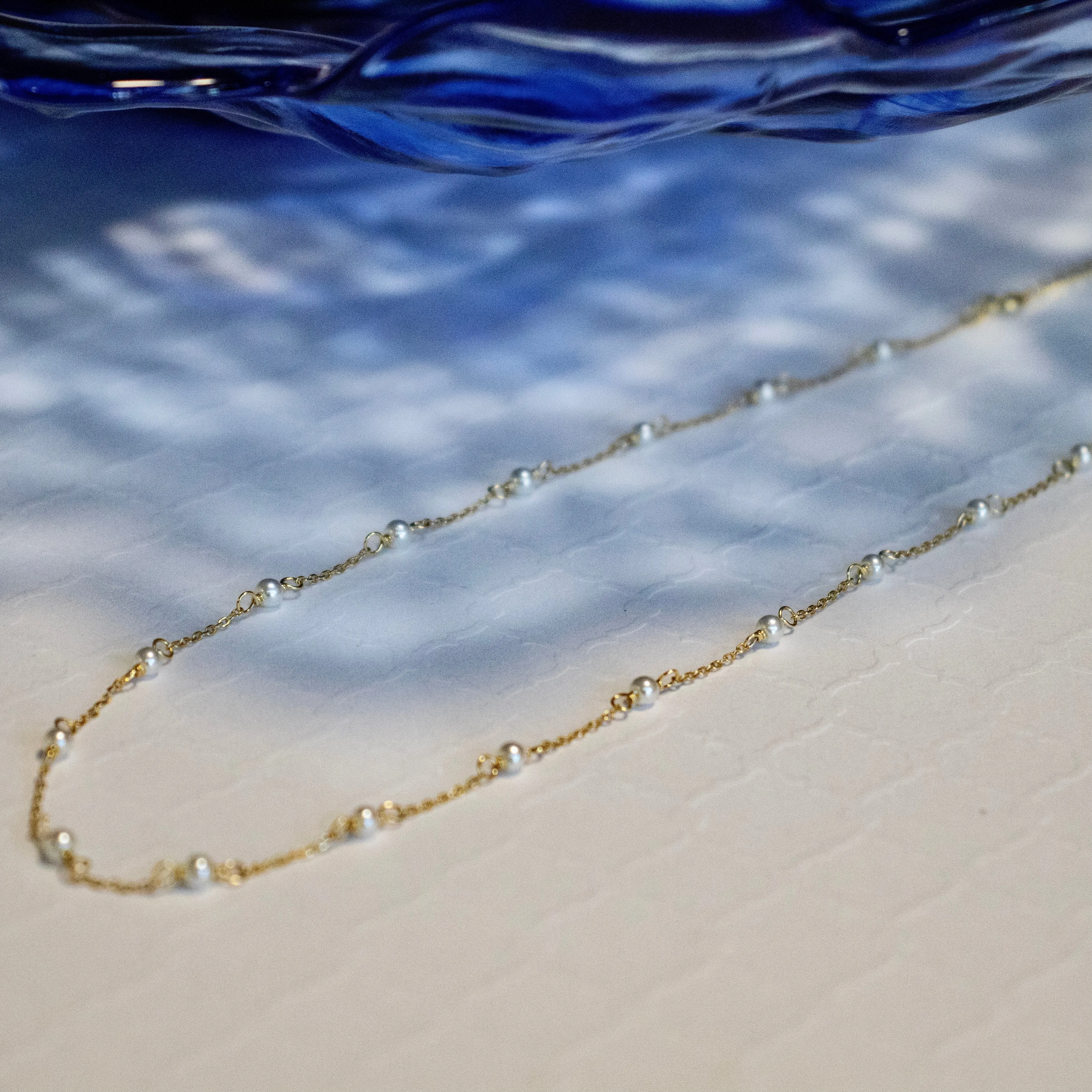 Tiny Freshwater Pearl or Turquoise Stone Choker - Gold or Silver