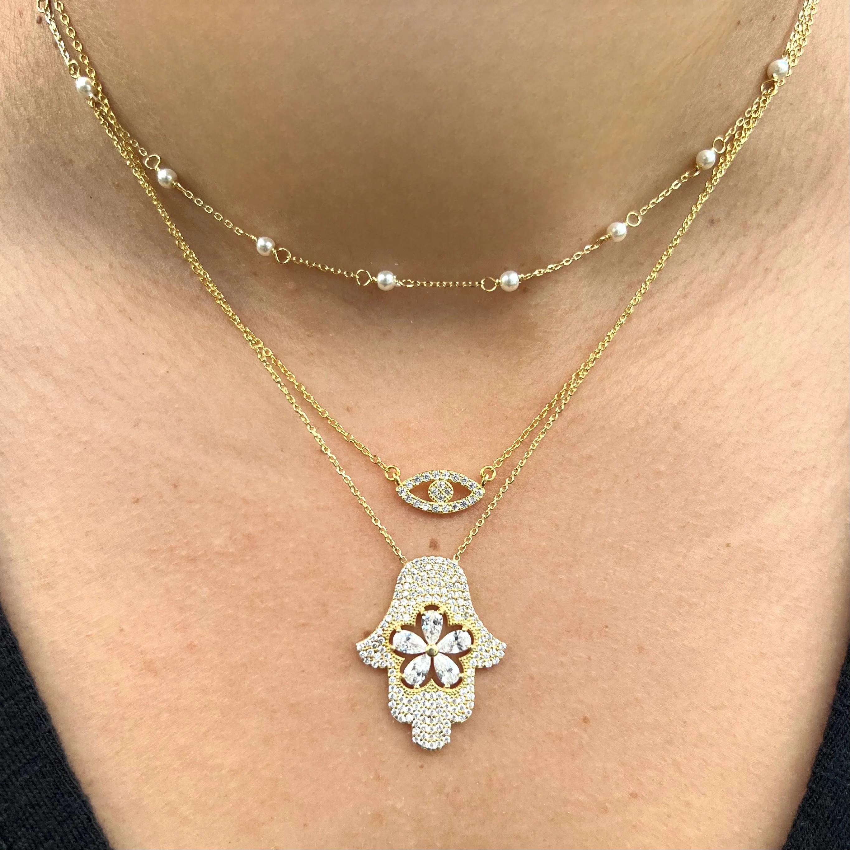Tiny Freshwater Pearl or Turquoise Stone Choker - Gold or Silver