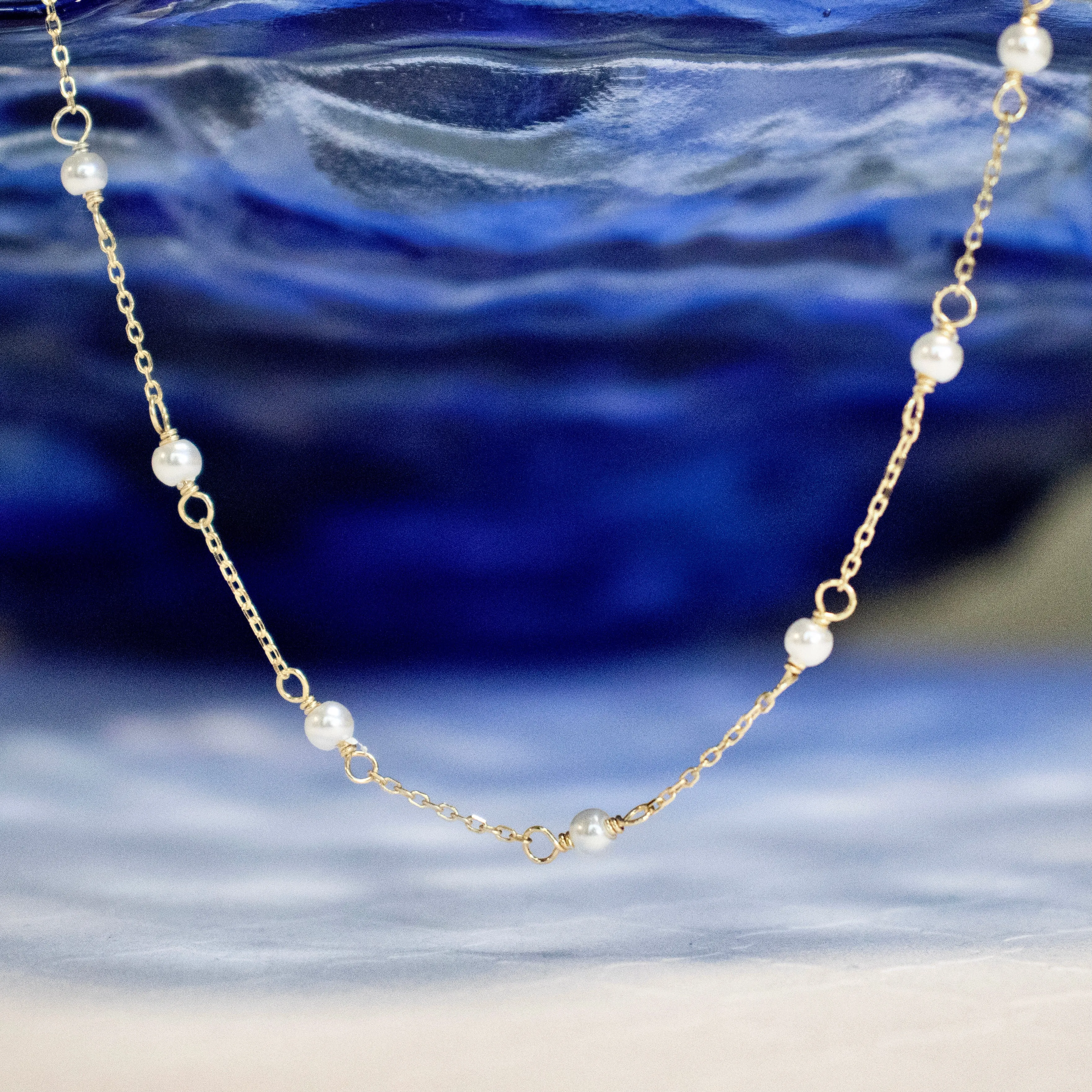 Tiny Freshwater Pearl or Turquoise Stone Choker - Gold or Silver