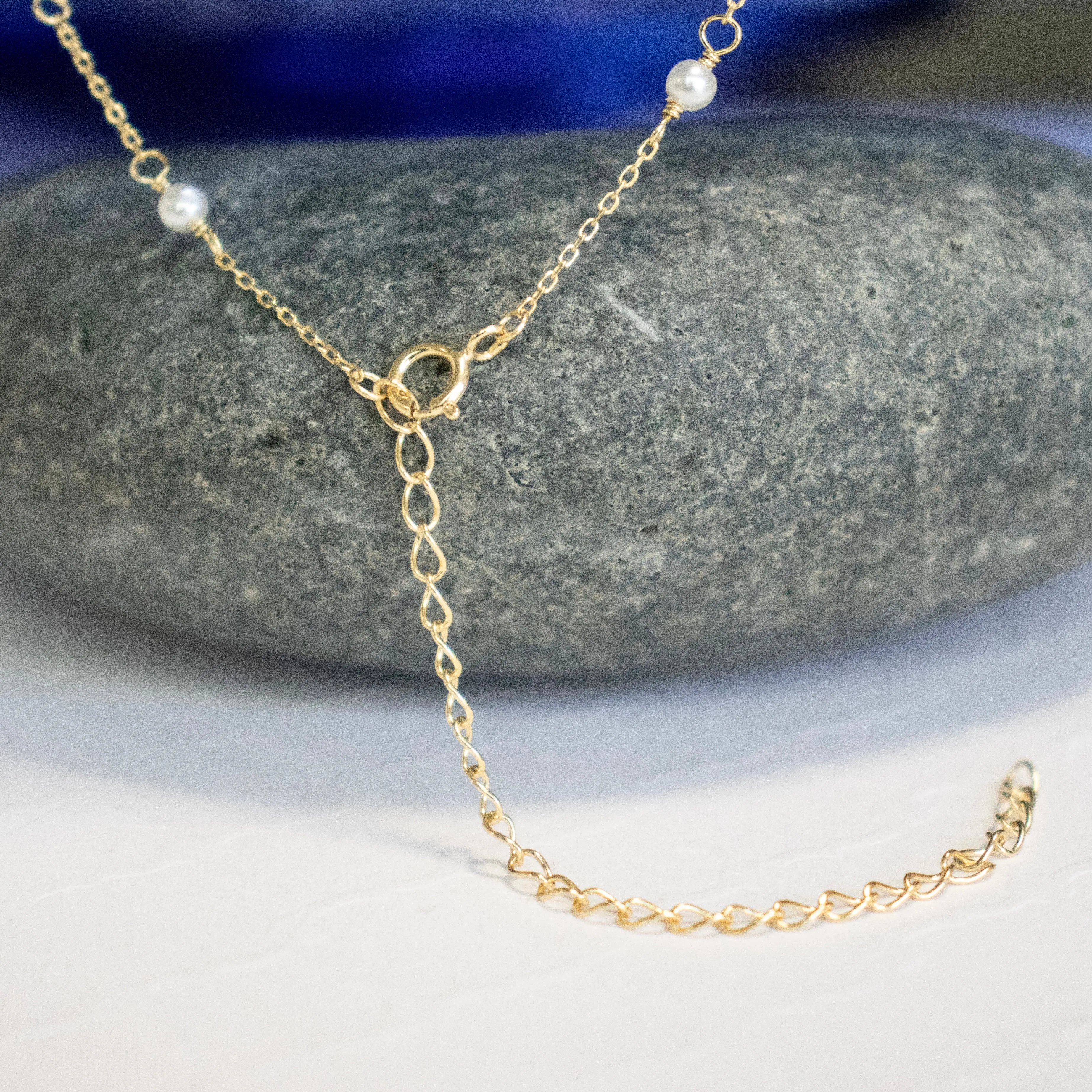 Tiny Freshwater Pearl or Turquoise Stone Choker - Gold or Silver