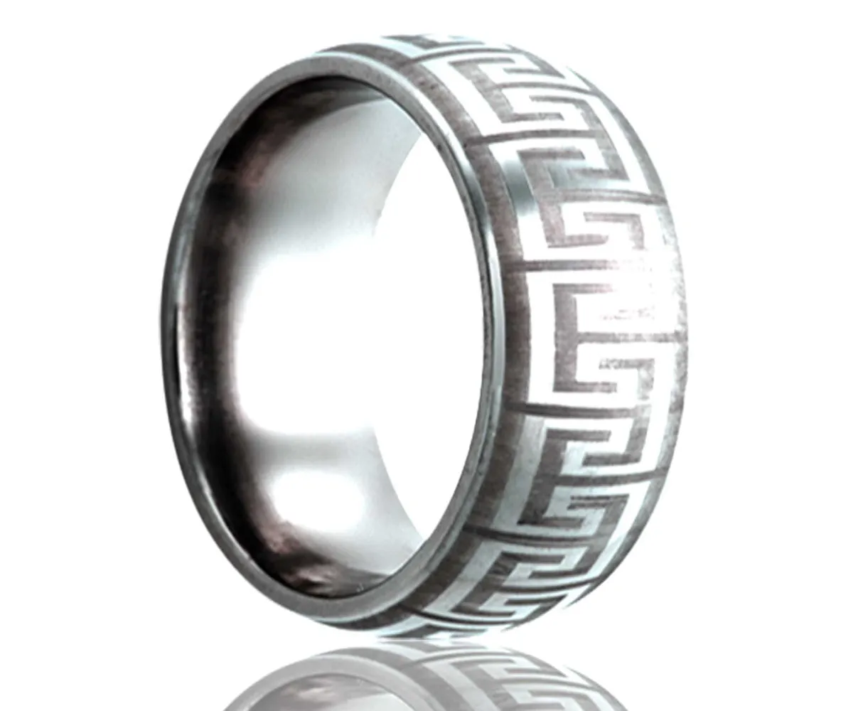 Titanium Dome Laser Engraved Geometric Ring