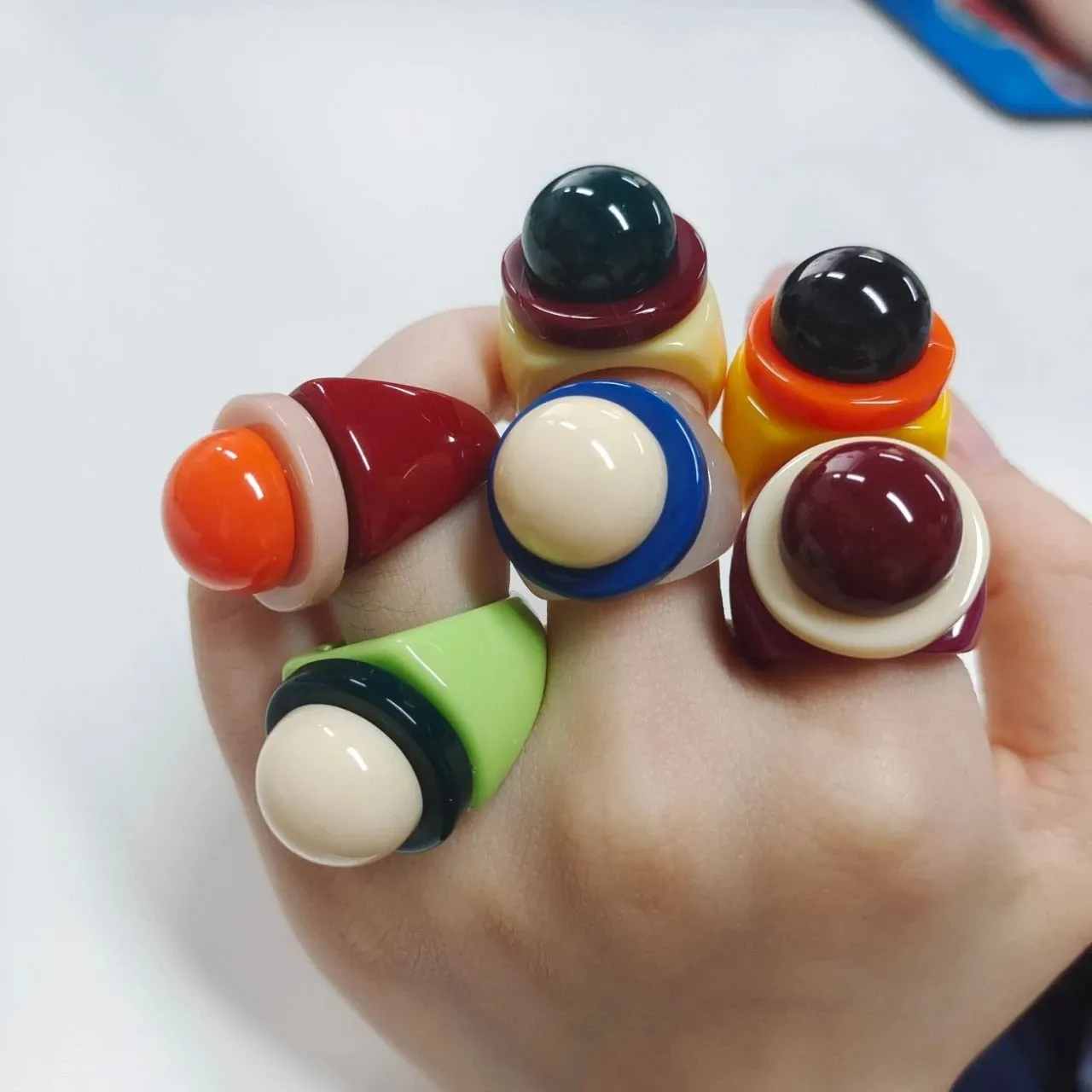 Torea Colorful Geometric Resin Rings - 6 Colors