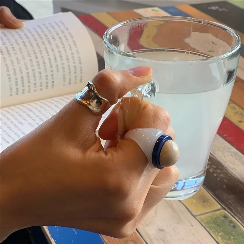 Torea Colorful Geometric Resin Rings - 6 Colors