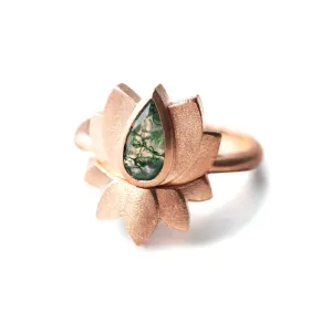 Trendolla 14K Gold Lotus Moss Agate Ring Set