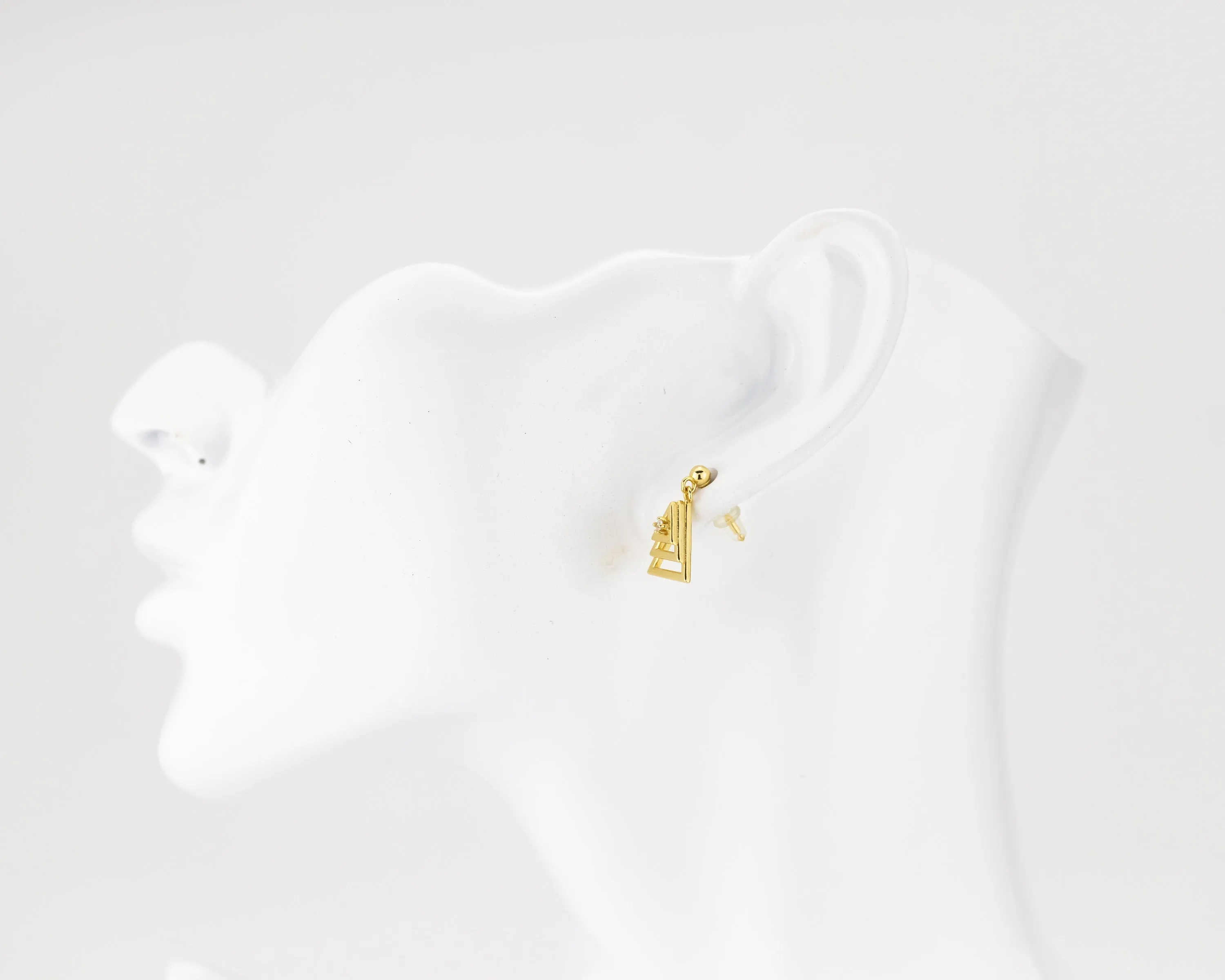 Triangle cz earrings, triangle drop, dangle earrings, tiny cz, layered, geometric pendant, minimalist cz earrings, 925