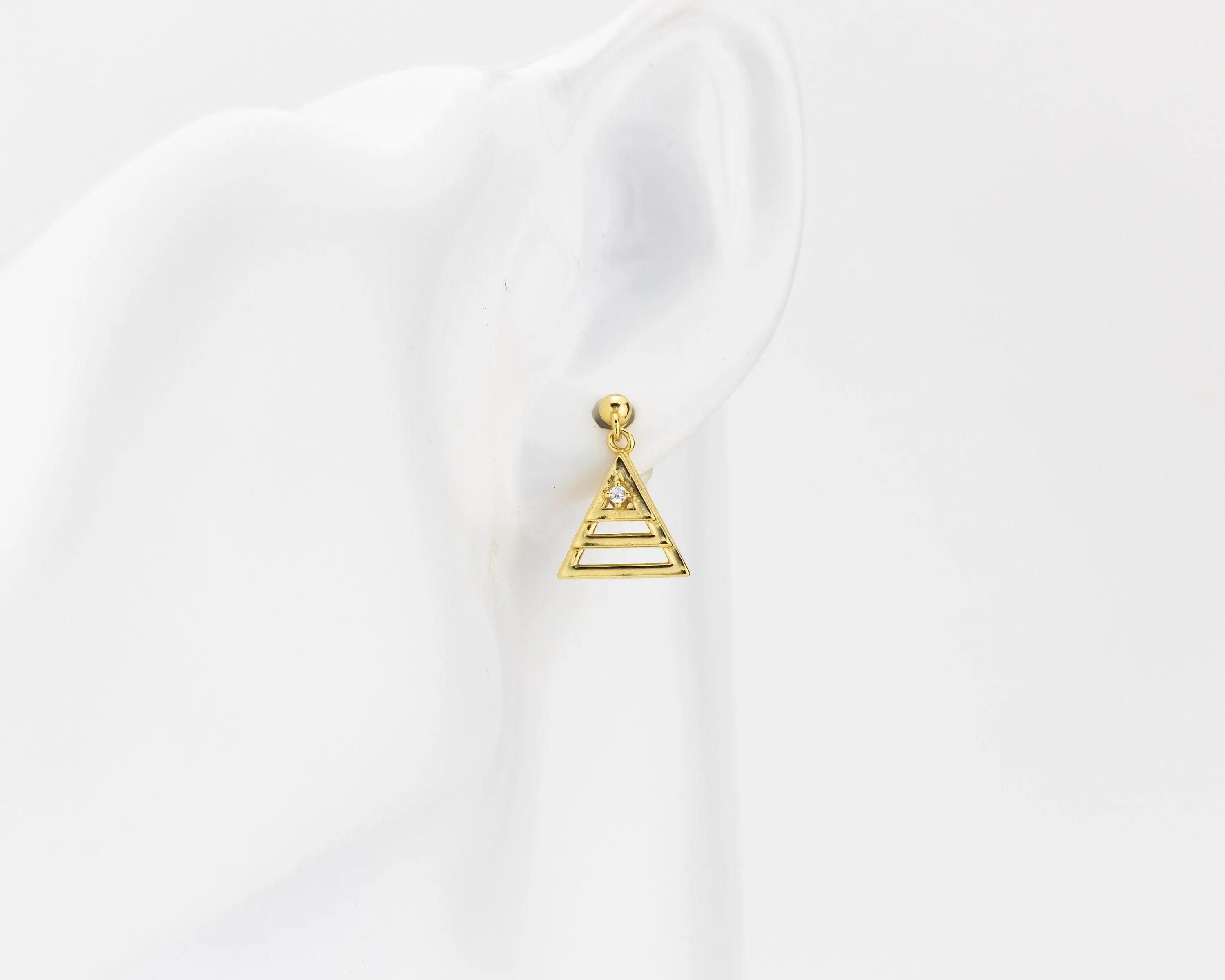 Triangle cz earrings, triangle drop, dangle earrings, tiny cz, layered, geometric pendant, minimalist cz earrings, 925