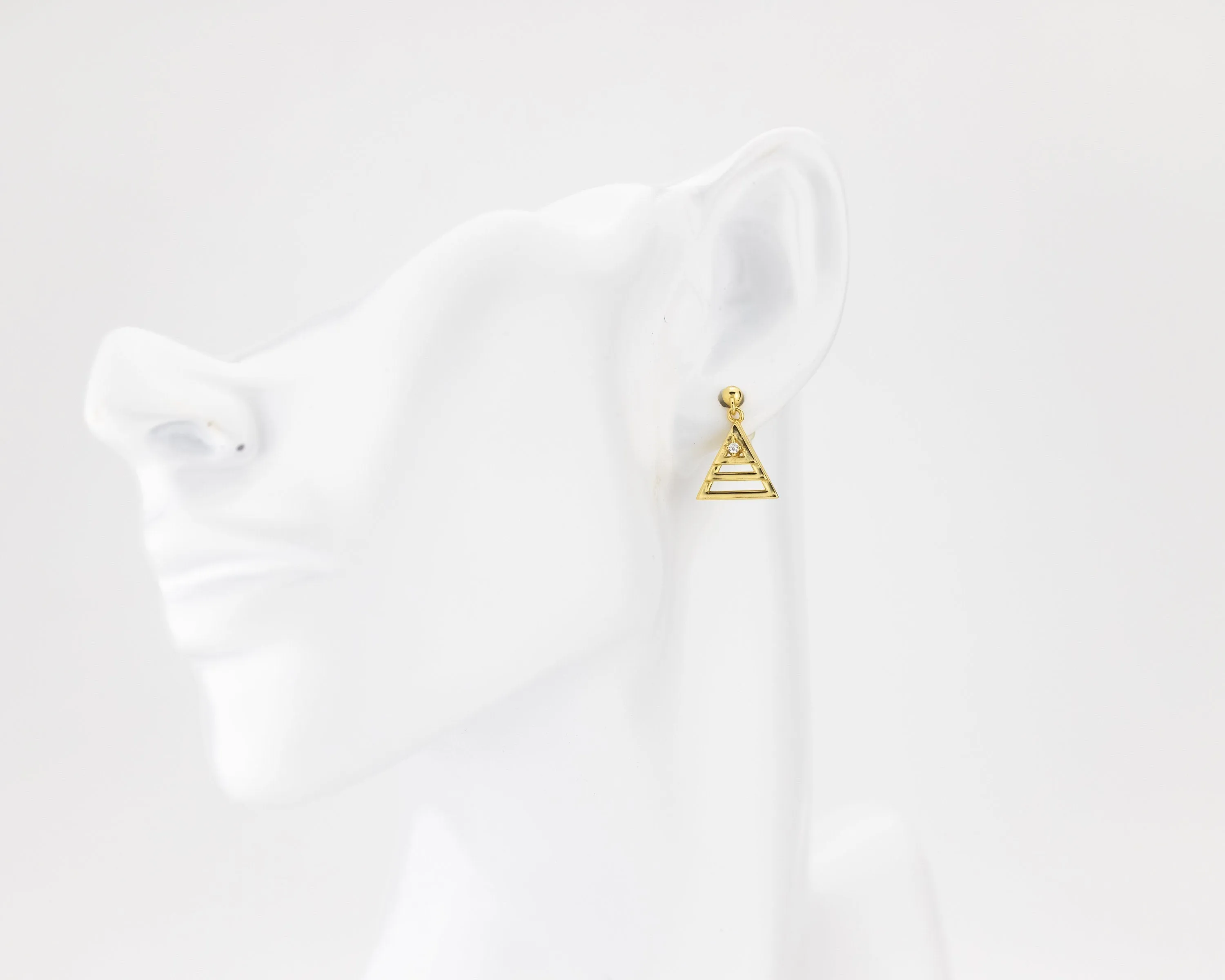 Triangle cz earrings, triangle drop, dangle earrings, tiny cz, layered, geometric pendant, minimalist cz earrings, 925