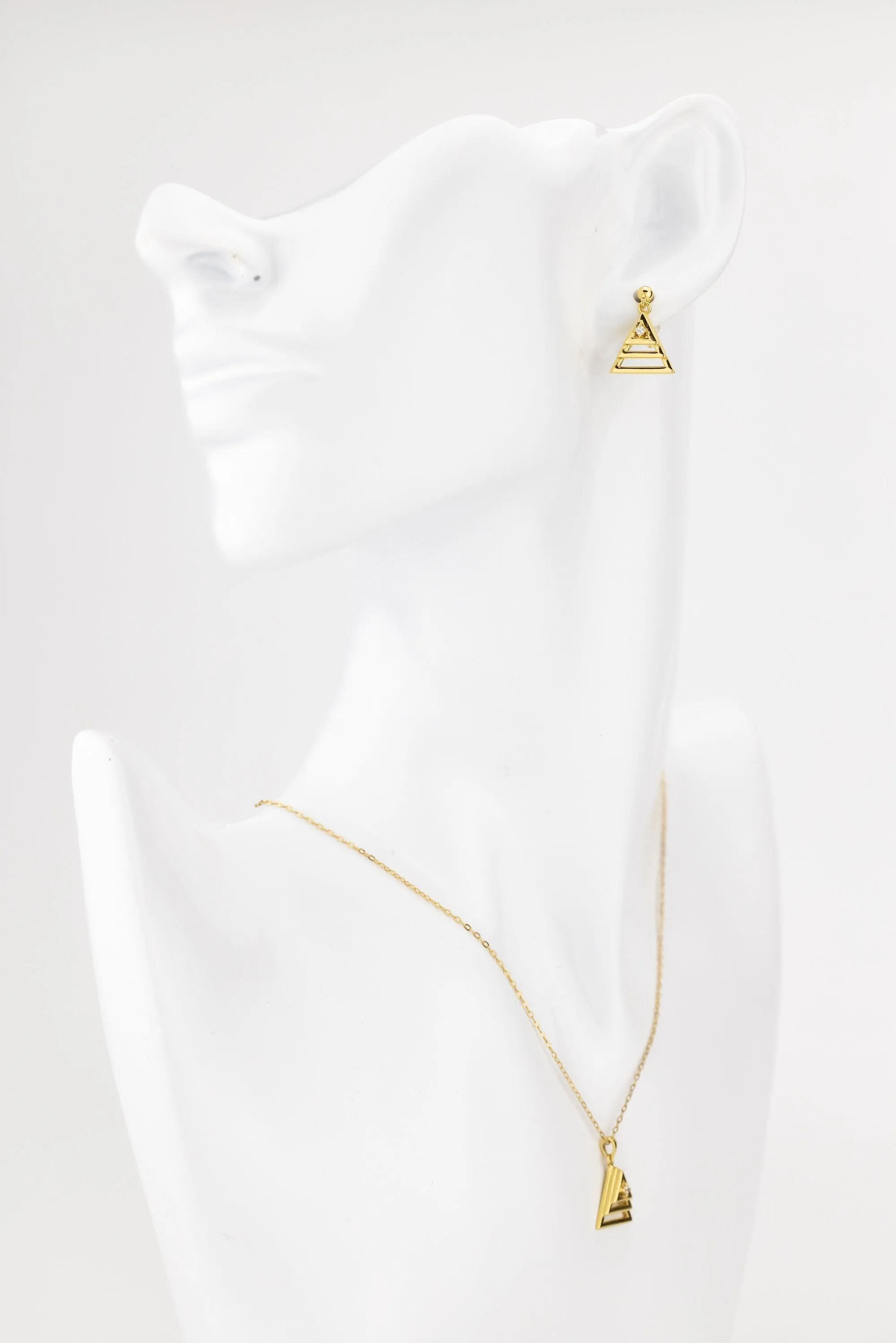 Triangle cz earrings, triangle drop, dangle earrings, tiny cz, layered, geometric pendant, minimalist cz earrings, 925