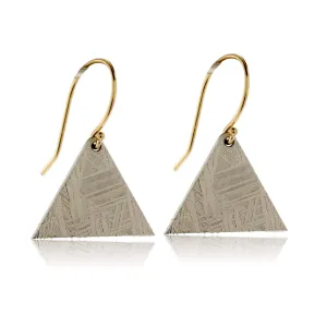 Triangle Shaped Meteorite & Gold Earwire Dangle Earrings