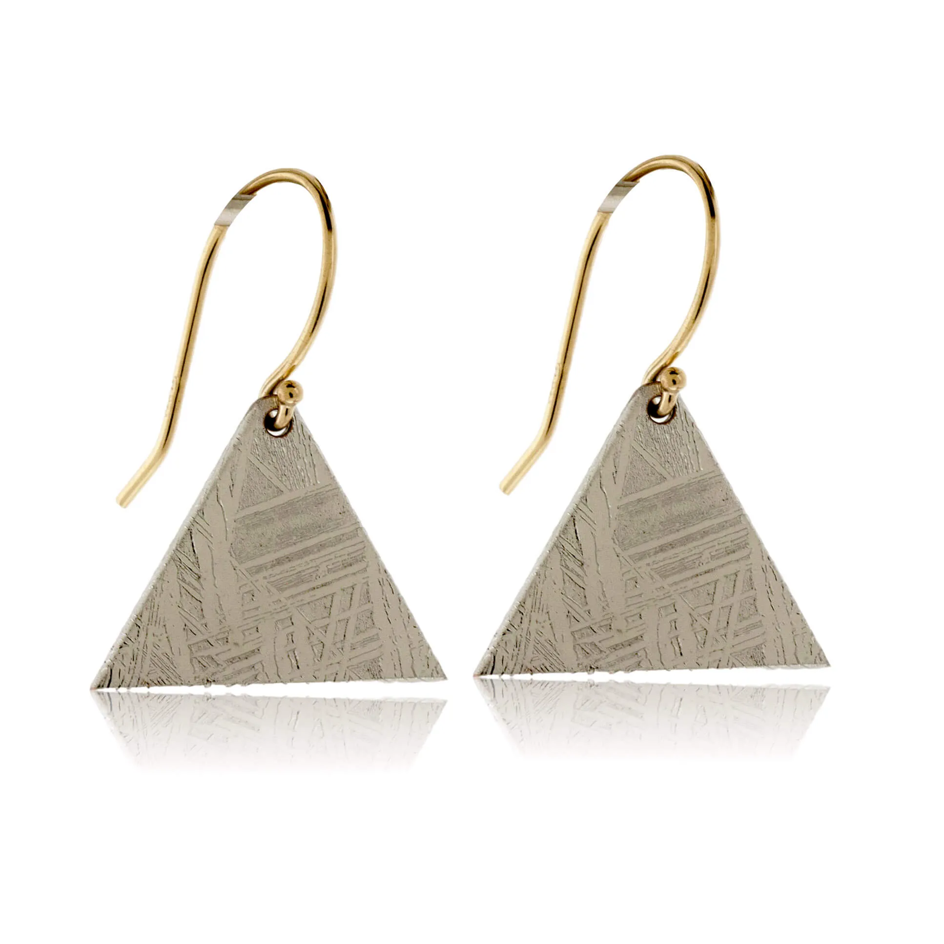 Triangle Shaped Meteorite & Gold Earwire Dangle Earrings