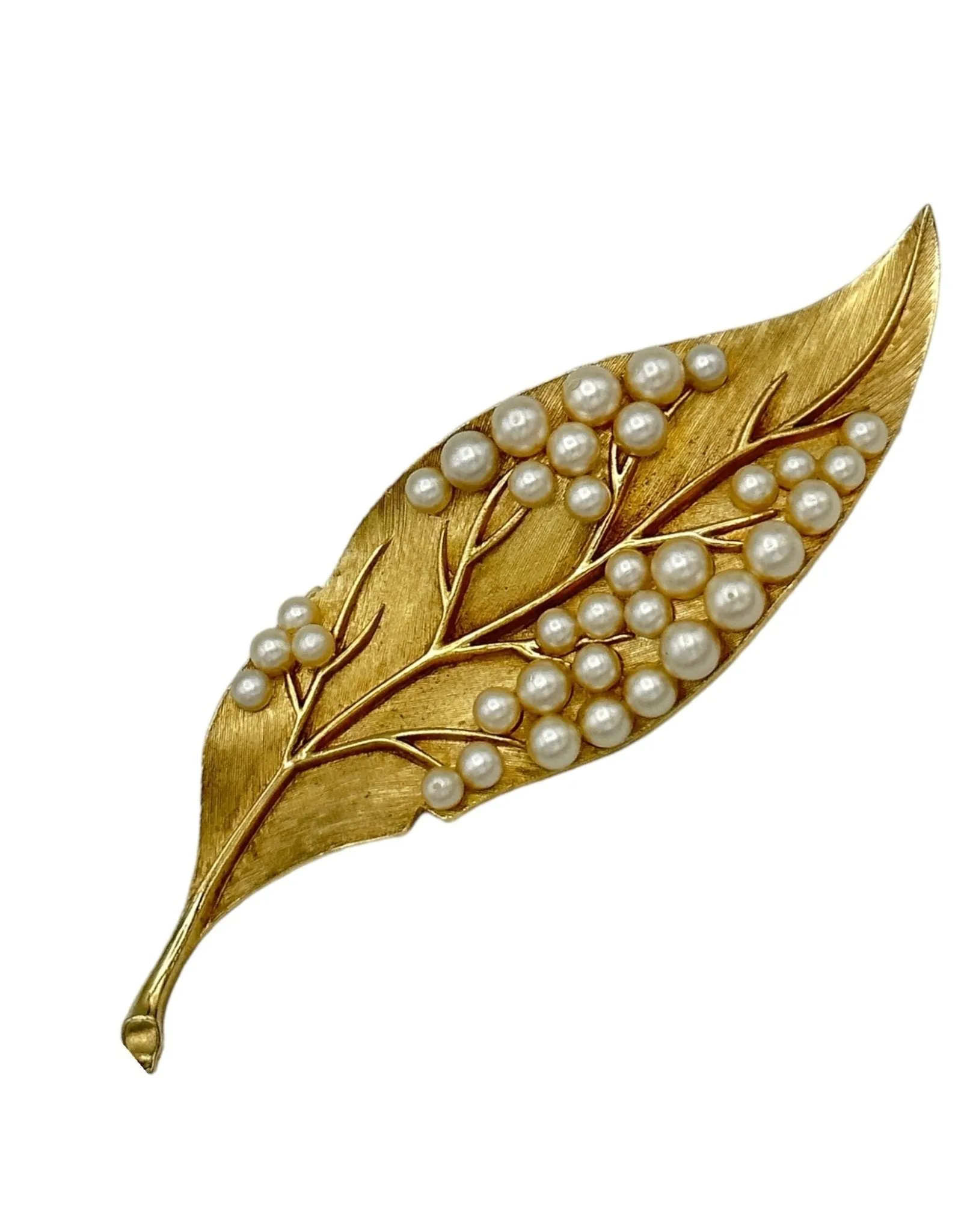 Trifari Gold Pearl Leaf Vintage Brooch