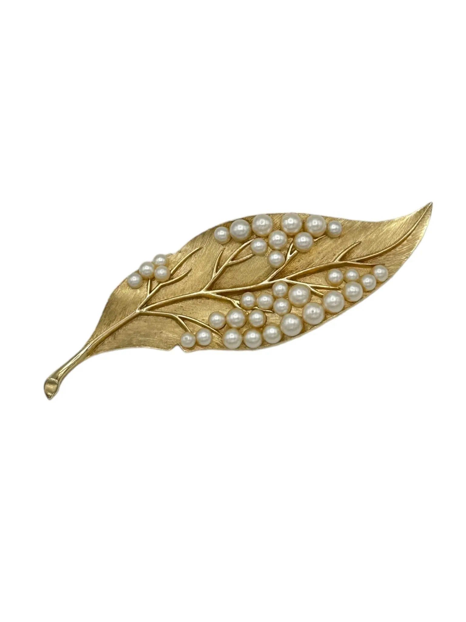 Trifari Gold Pearl Leaf Vintage Brooch