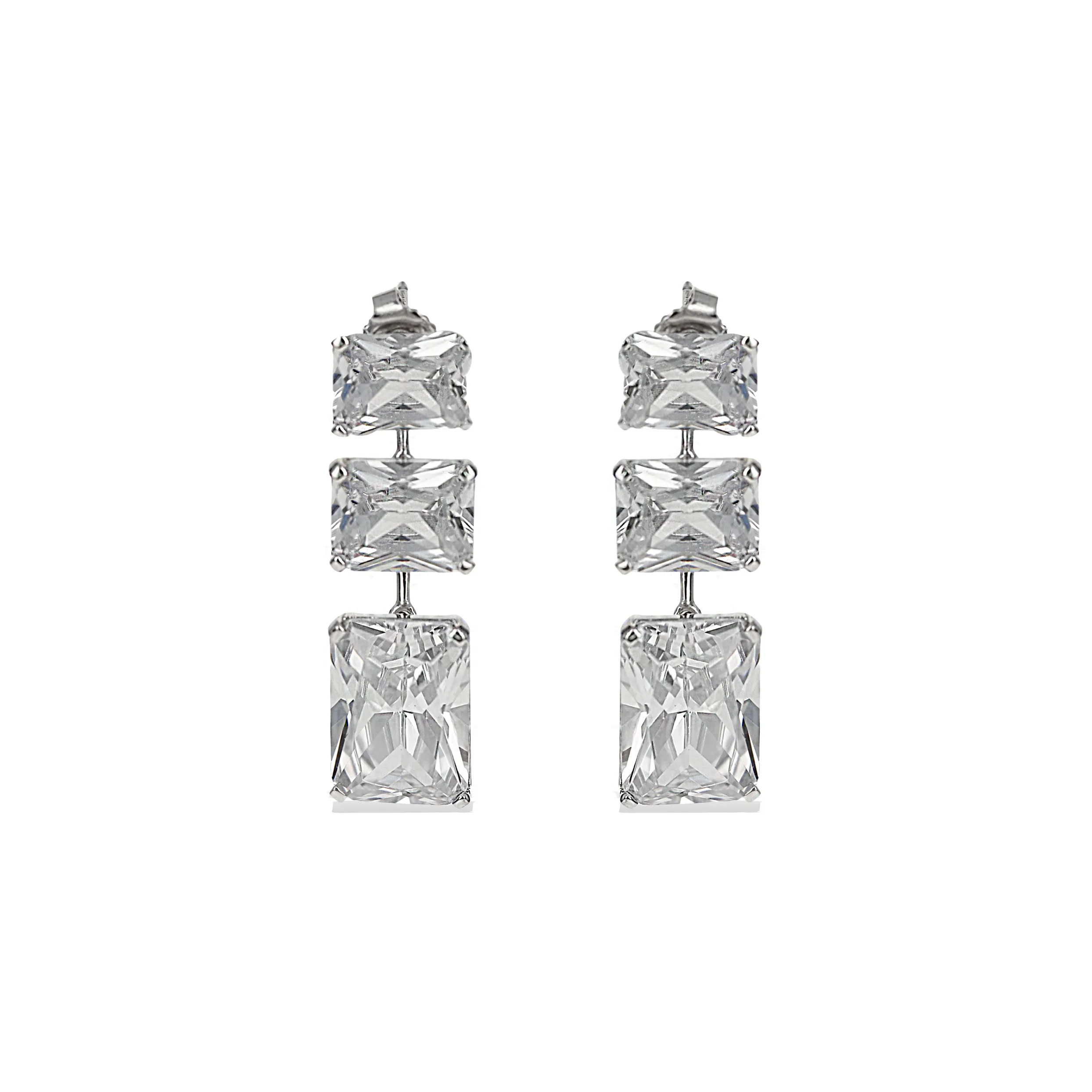 Triple Cushion Drop Earrings