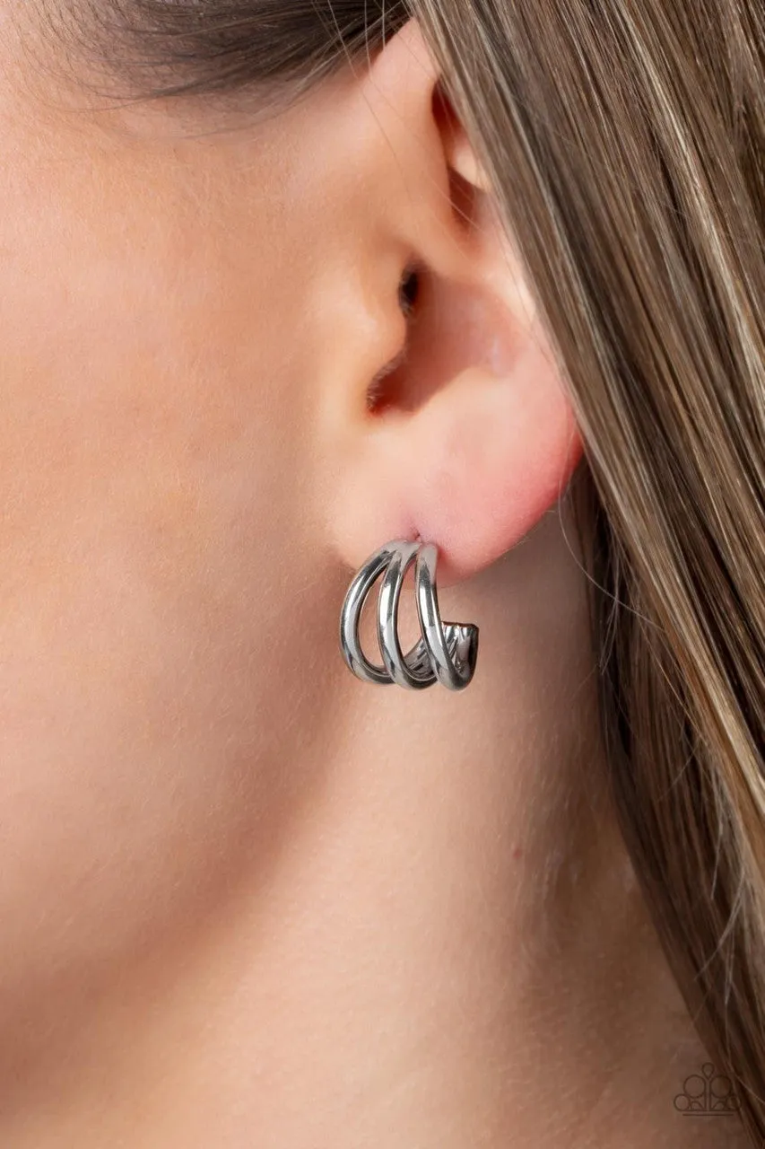 TRIPLE Down - Silver - Paparazzi Tiny Hoop Earrings