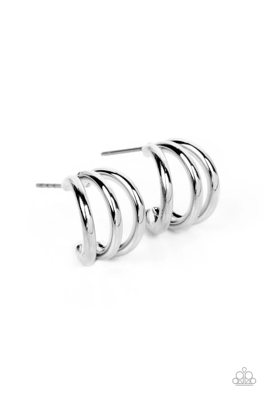 TRIPLE Down - Silver - Paparazzi Tiny Hoop Earrings