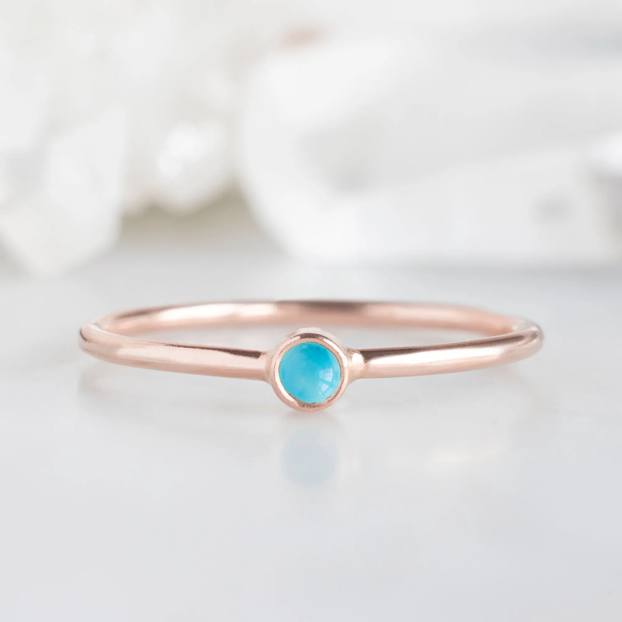 Turquoise Birthstone Stacking Ring | 10K Rose Gold