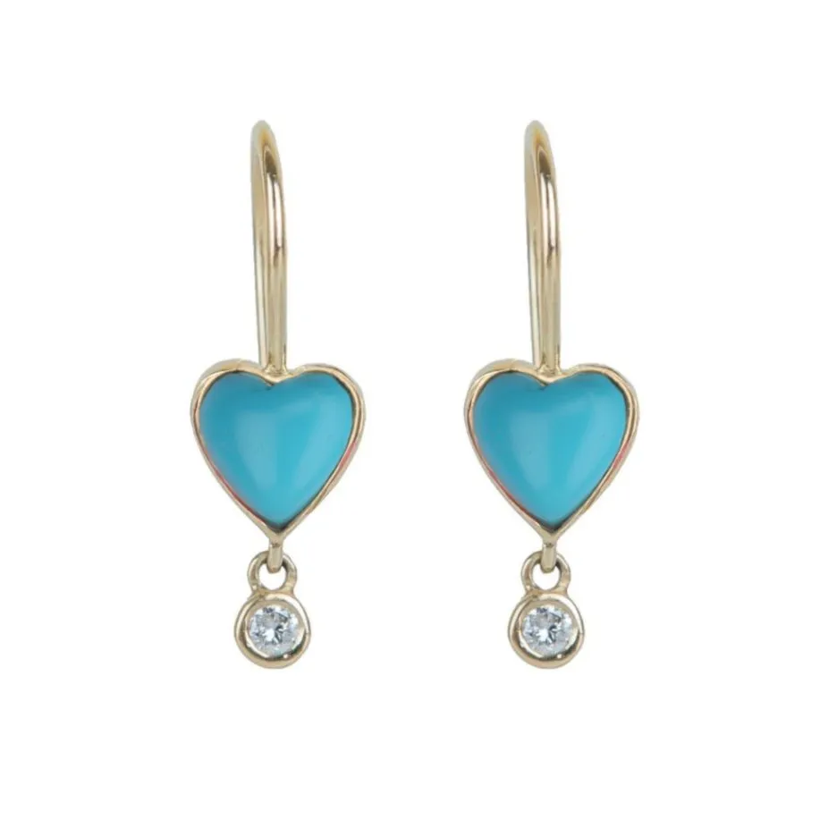Turquoise "Byrdie" Heart Earrings with Diamond Drop