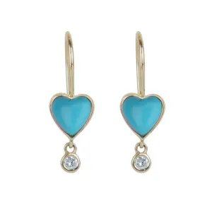 Turquoise "Byrdie" Heart Earrings with Diamond Drop