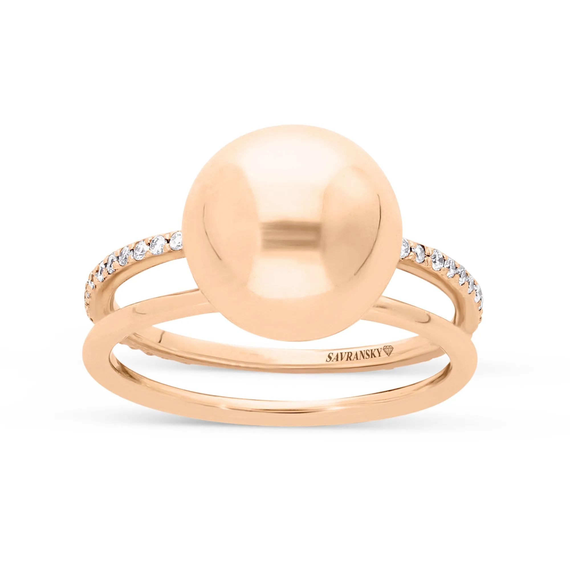 Two Tone Rose and White Gold Combo Pave Bauble Ring