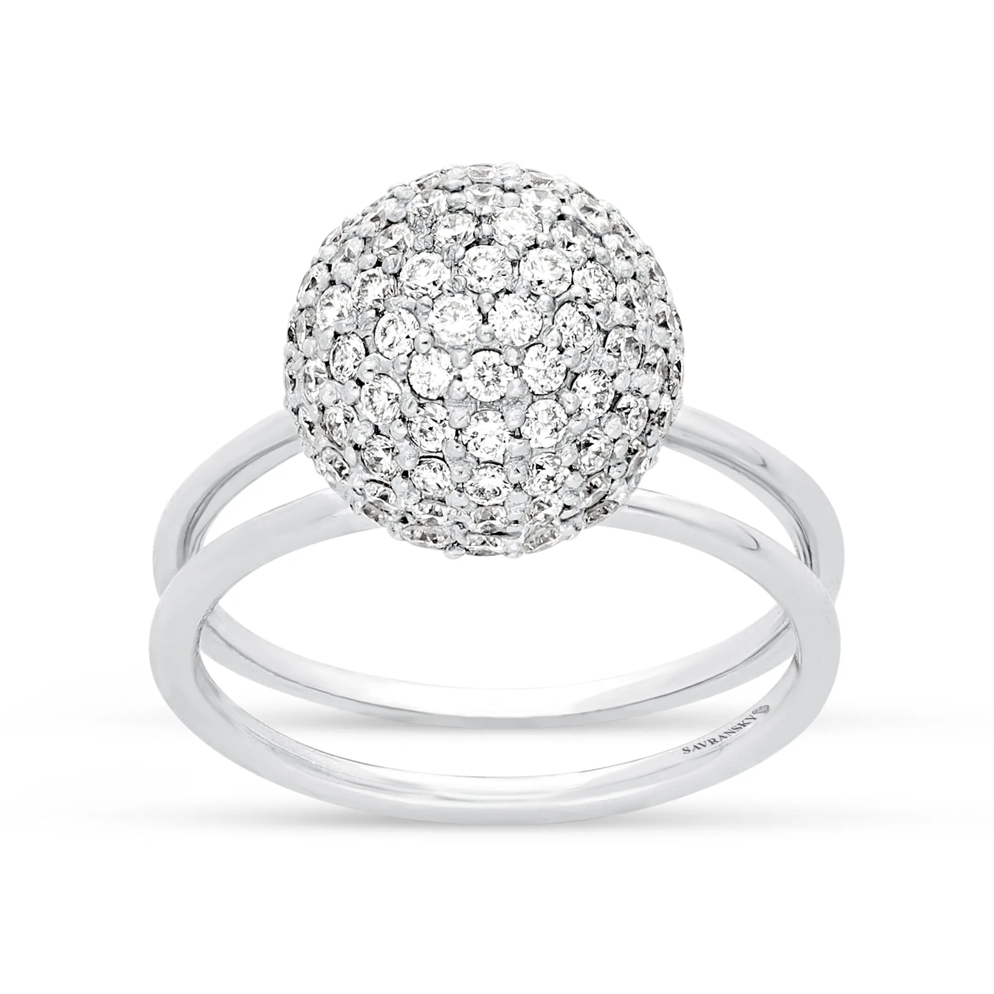 Two Tone Rose and White Gold Combo Pave Bauble Ring