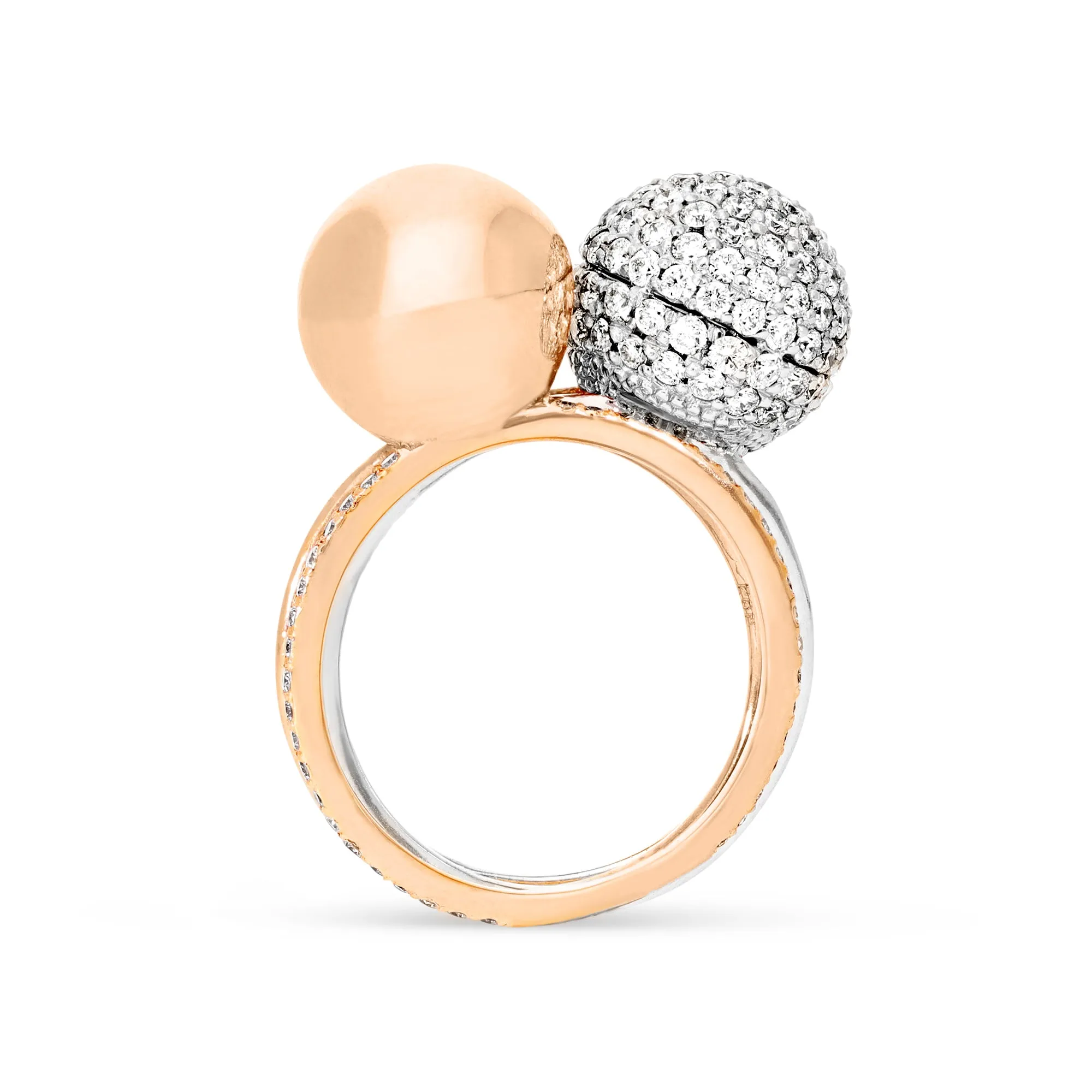 Two Tone Rose and White Gold Combo Pave Bauble Ring