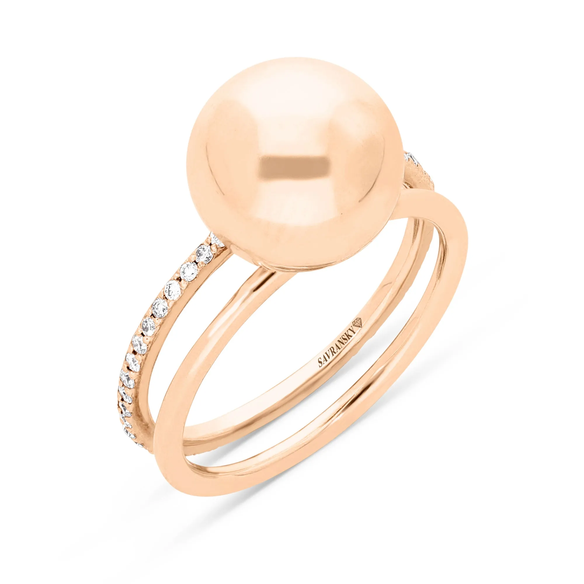 Two Tone Rose and White Gold Combo Pave Bauble Ring