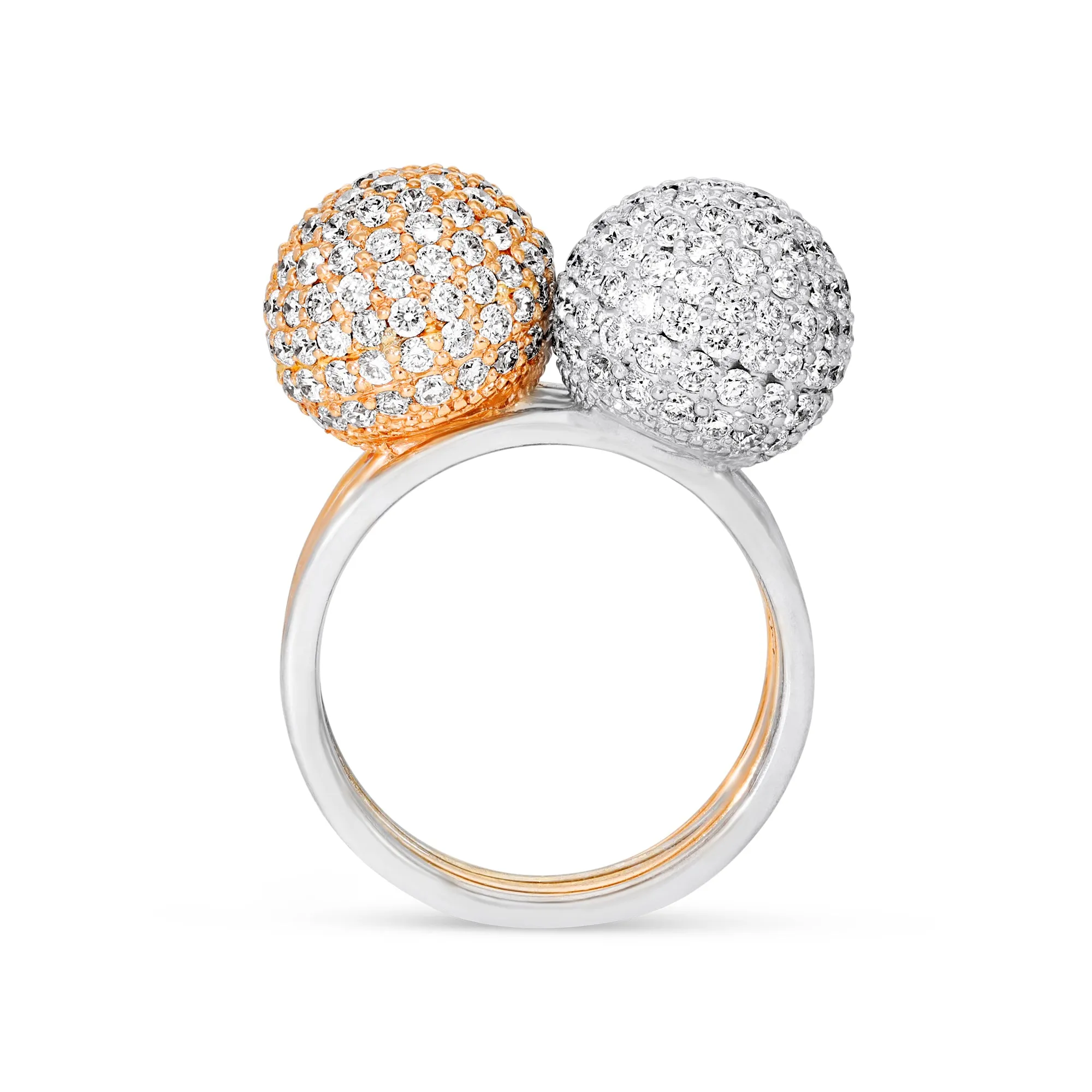 Two Tone Yellow and White Gold Combo Pave Bauble Ring