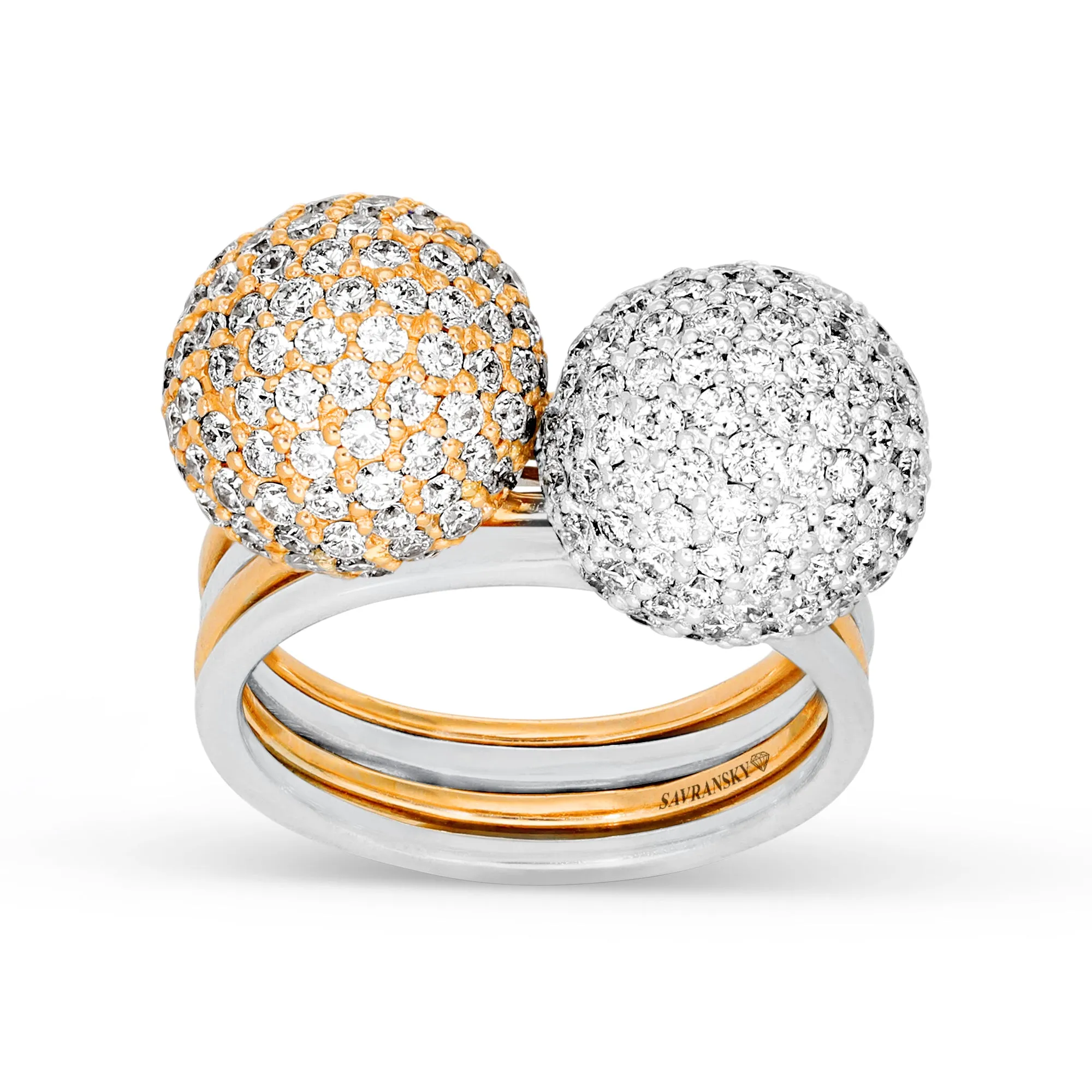 Two Tone Yellow and White Gold Combo Pave Bauble Ring