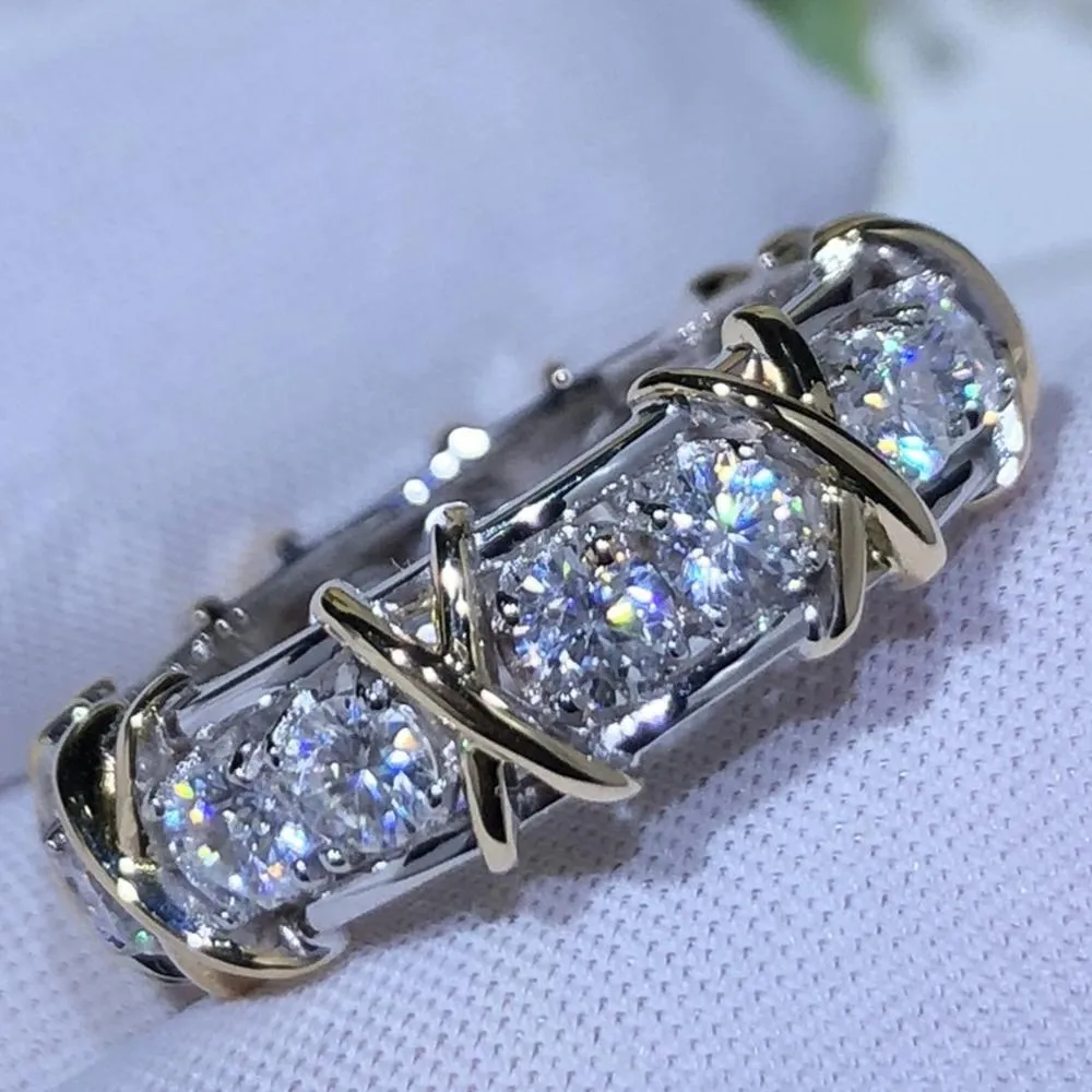 Twotone Diamond Engagement Ring 14K Yellow Gold Silver Jewelry