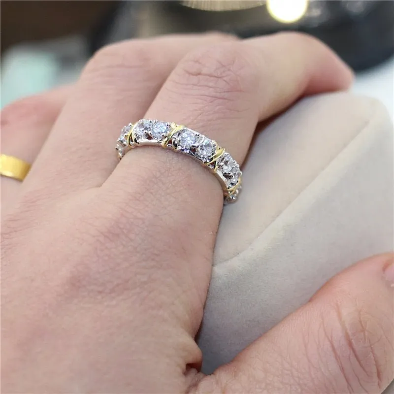 Twotone Diamond Engagement Ring 14K Yellow Gold Silver Jewelry